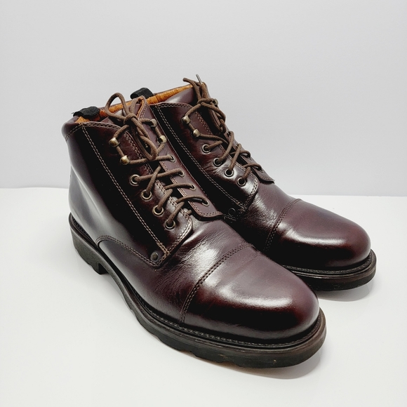 Club Room Italy Made Men Sz 11M Brown Leather Cap-Toe Lace Up Dress Ankle Boots. - Picture 2 of 13